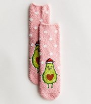 New Look Pink Christmas Avocado Fluffy Socks
